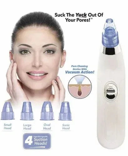 Pore cleaning device with vacuum action and 4 suction heads for facial skincare