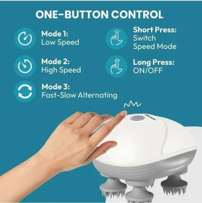 One-button control massage device with 3 speed modes: low, high, and alternating — easy touch operation