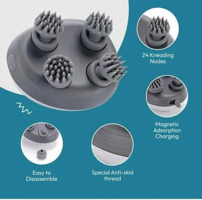 Electric scalp massager with 24 kneading nodes, magnetic charging, anti-slip base, easy disassembly